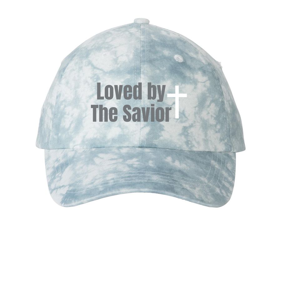 Loved by the Savior, a Light Blue Printed Tie Dye Baseball Hat