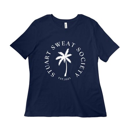 STUART SWEAT SOCIETY SIGNATURE TEE, a Navy Women?s Relaxed Cotton Tee
