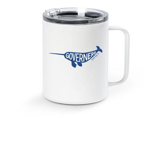 Governerd Narwhal, Blue Logo White Stainless Steel Travel Mug
