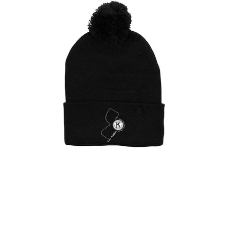 NJ Key Club Pride Hat, a Black Printed Pom-Pom Beanie