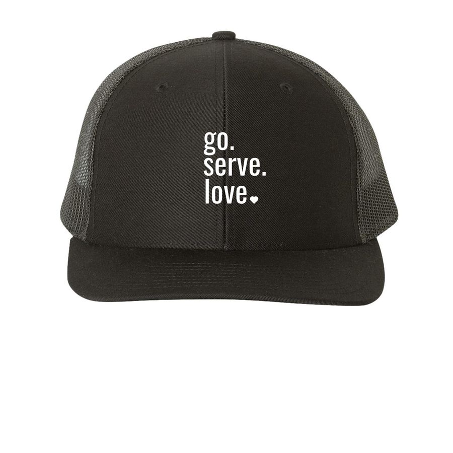 go. serve. love. (hats!), a Black Printed Snapback Trucker Cap