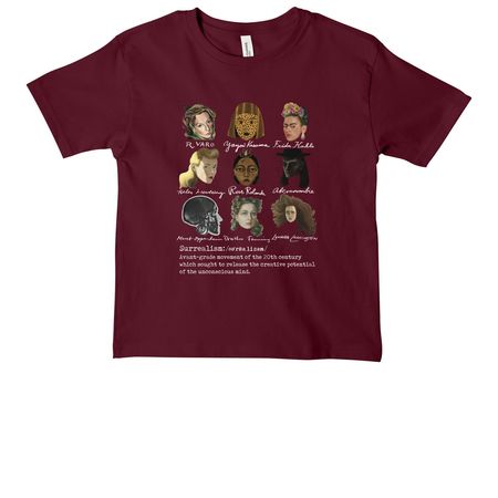 Surrealist Women Art History Top- Dark Colors, a Maroon Youth Heavyweight Tee