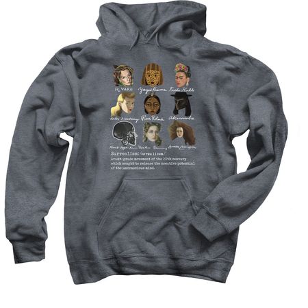 Surrealist Women Art History Top- Dark Colors, a Dark Heather Pullover Hoodie