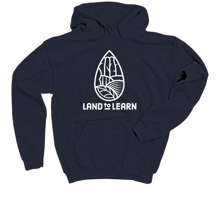 Land to Learn White Logo, a Navy Youth Pullover Hoodie