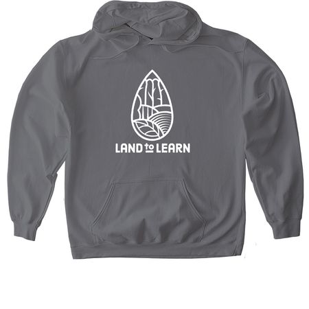 Land to Learn White Logo, a Charcoal Gildan Softstyle Pullover Hoodie