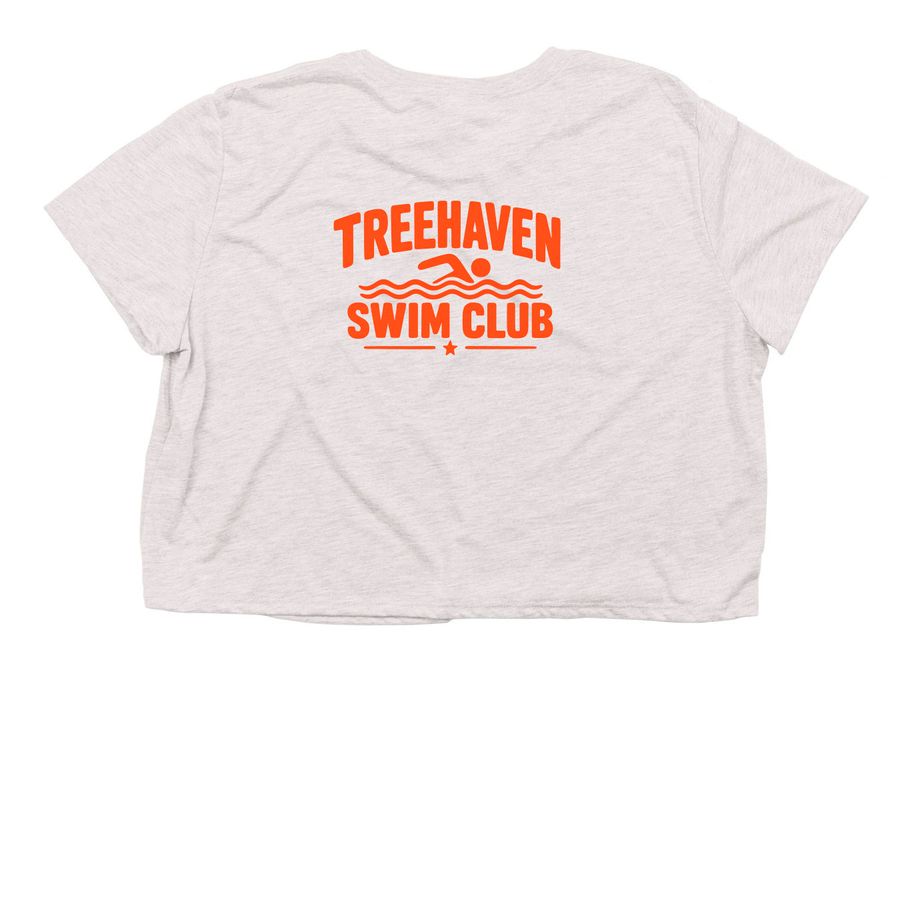 Poolside Moms Club, a Heather Dust Women?s Flowy Cropped Tee (back-view)