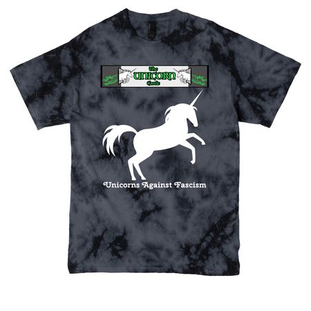 Unicorns Against Fascism, a Black Crystal Tie Dye Tee