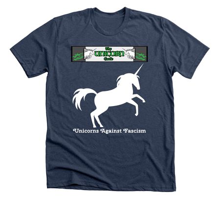 Unicorns Against Fascism, a Heather Navy Premium Unisex Tee
