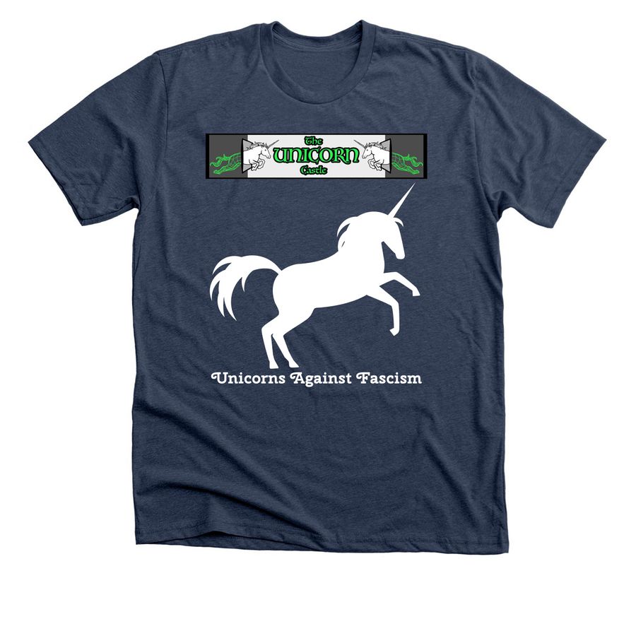 Unicorns Against Fascism, a Heather Navy Premium Unisex Tee