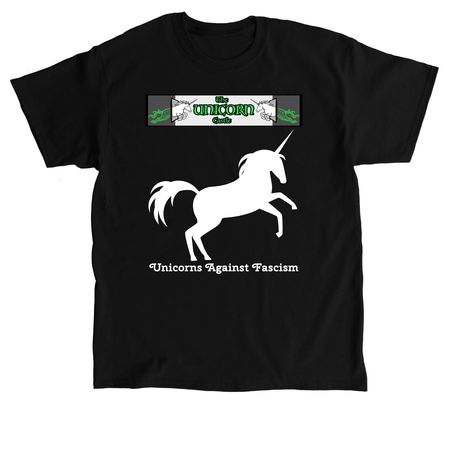 Unicorns Against Fascism, a Black Classic Unisex Tee