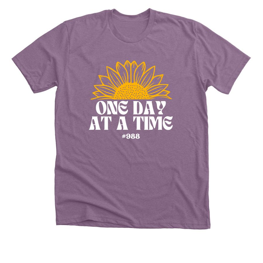 One Day at a Time, a Heather Purple Premium Unisex Tee