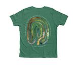 The Trees Labyrinth Shirt, a Heather Grass Green Premium Youth Tee (back-view)