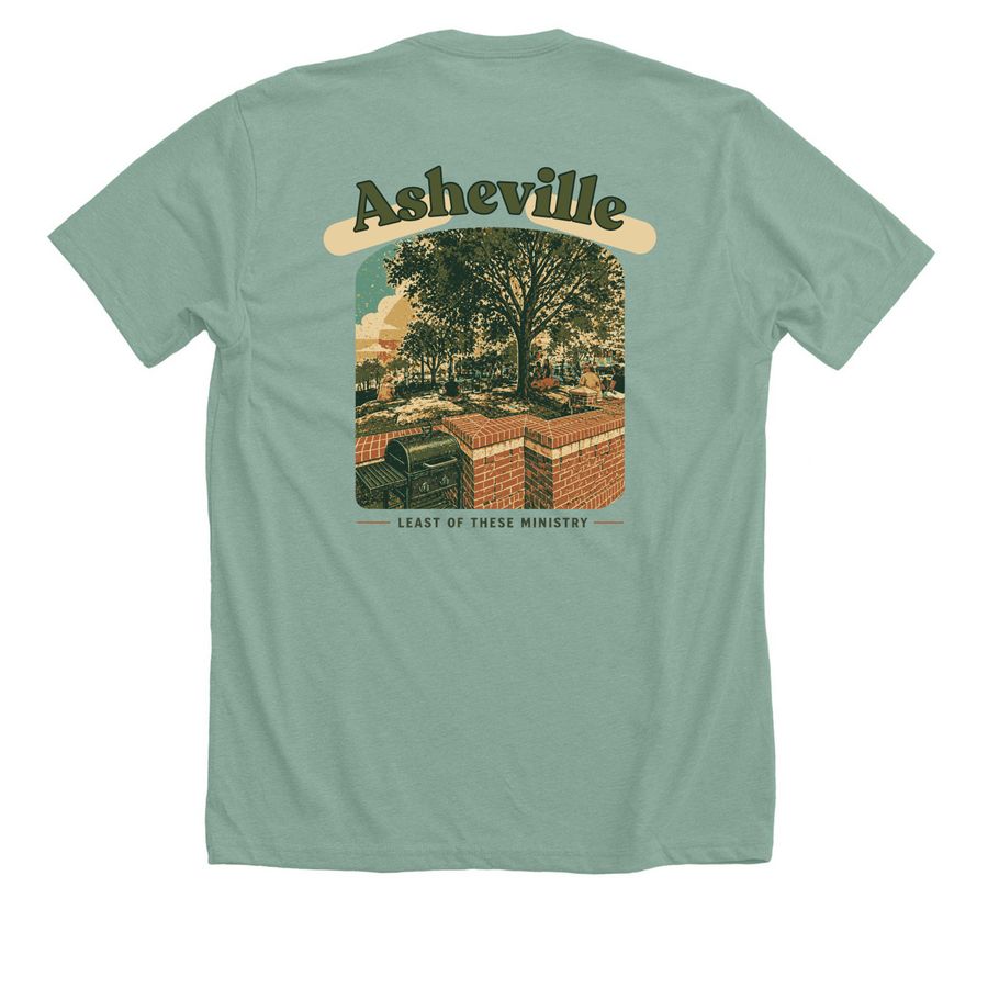 Our 21st Year!, a Heather Dusty Blue Premium Unisex Tee (back-view)