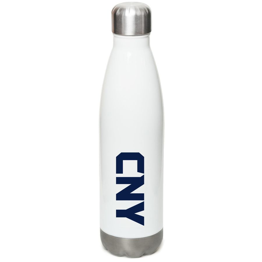 Cheer New York Water Bottle, a White Stainless Steel Water Bottle (back-view)