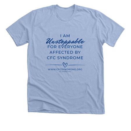 (Front Only) Everyone is Unstoppable, a Heather Baby Blue Premium Unisex Tee