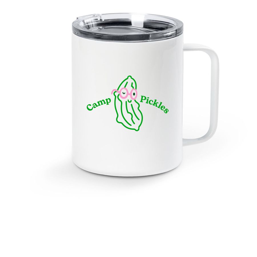 Camp Pickles, a White Stainless Steel Travel Mug