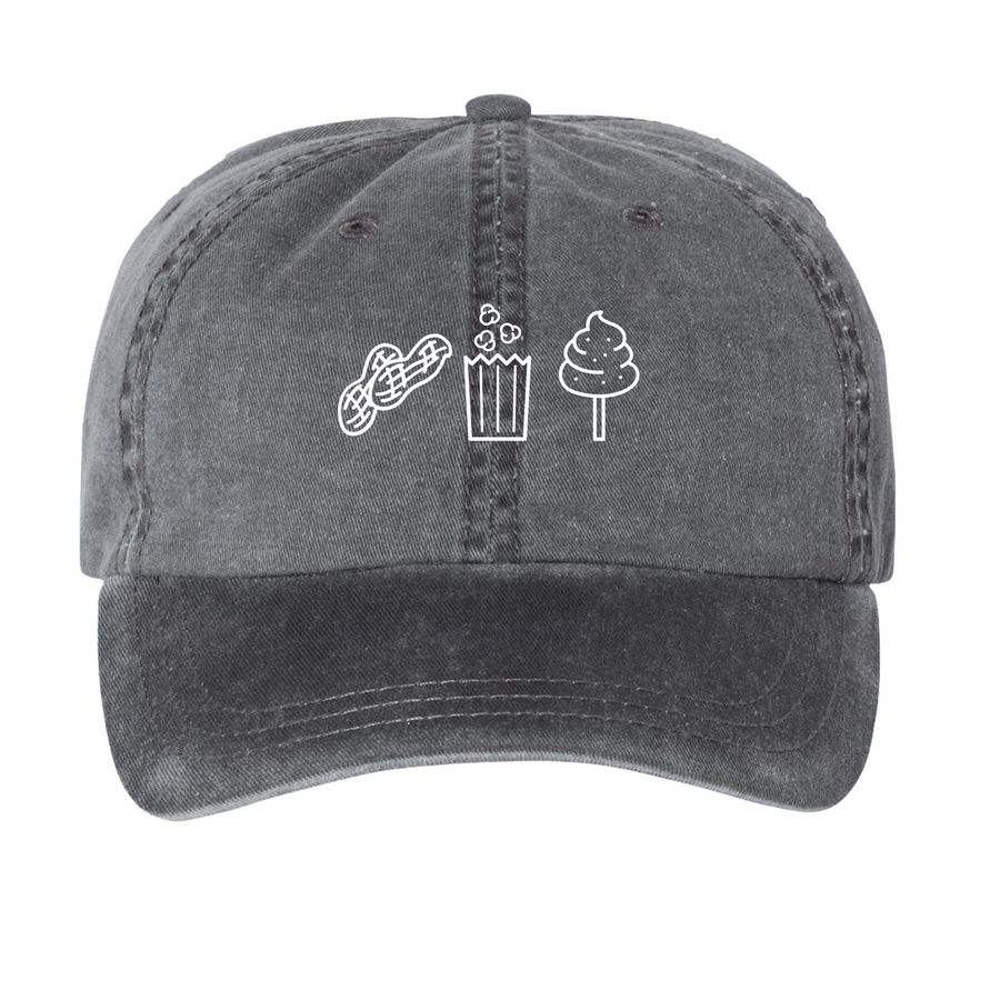 Peanuts, Popcorn, Cotton Candy: Roo Edition, a Black Printed Pigment Dye Baseball Cap