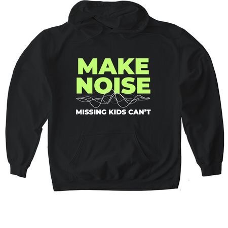 Make Noise. Missing Kids Can't. TMCD 2027., a Black Gildan Softstyle Pullover Hoodie