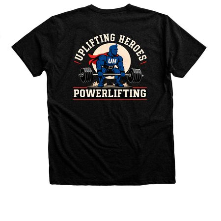 Uplifting Heroes - Powerlifting, a Black Heather Premium Unisex Tee (back-view)