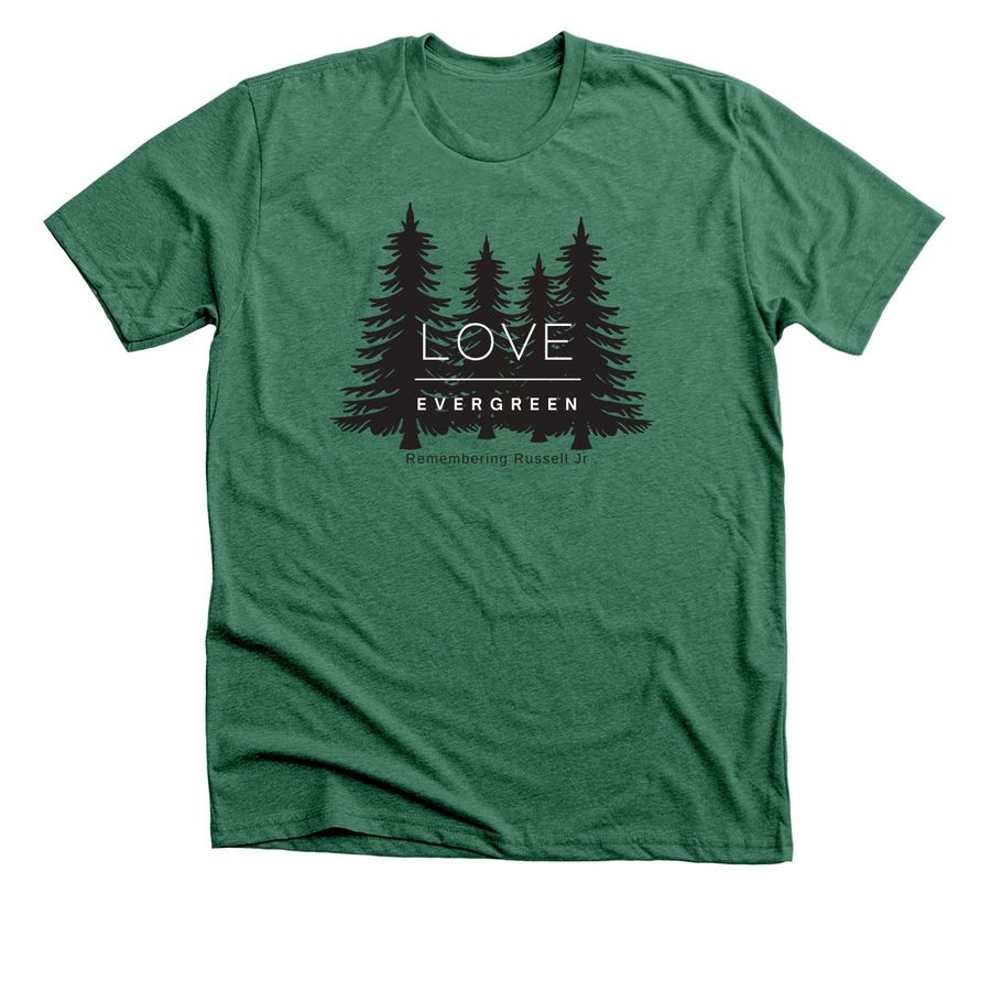 Love Evergreen IIII, a Heather Grass Green Premium Unisex Tee