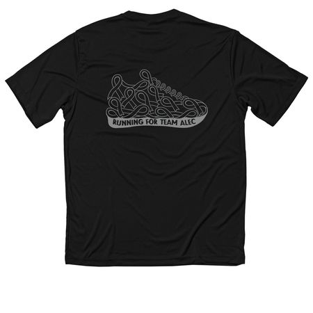 Running for Team Alec, a Black Classic Performance Tee (back-view)