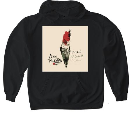 Free Palestine, a Black Gildan Softstyle Pullover Hoodie