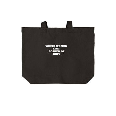 WHITE WOMEN AINT SCARED OF SHIT RESCUE BAG, a Deep Black Cotton Canvas Tote Bag
