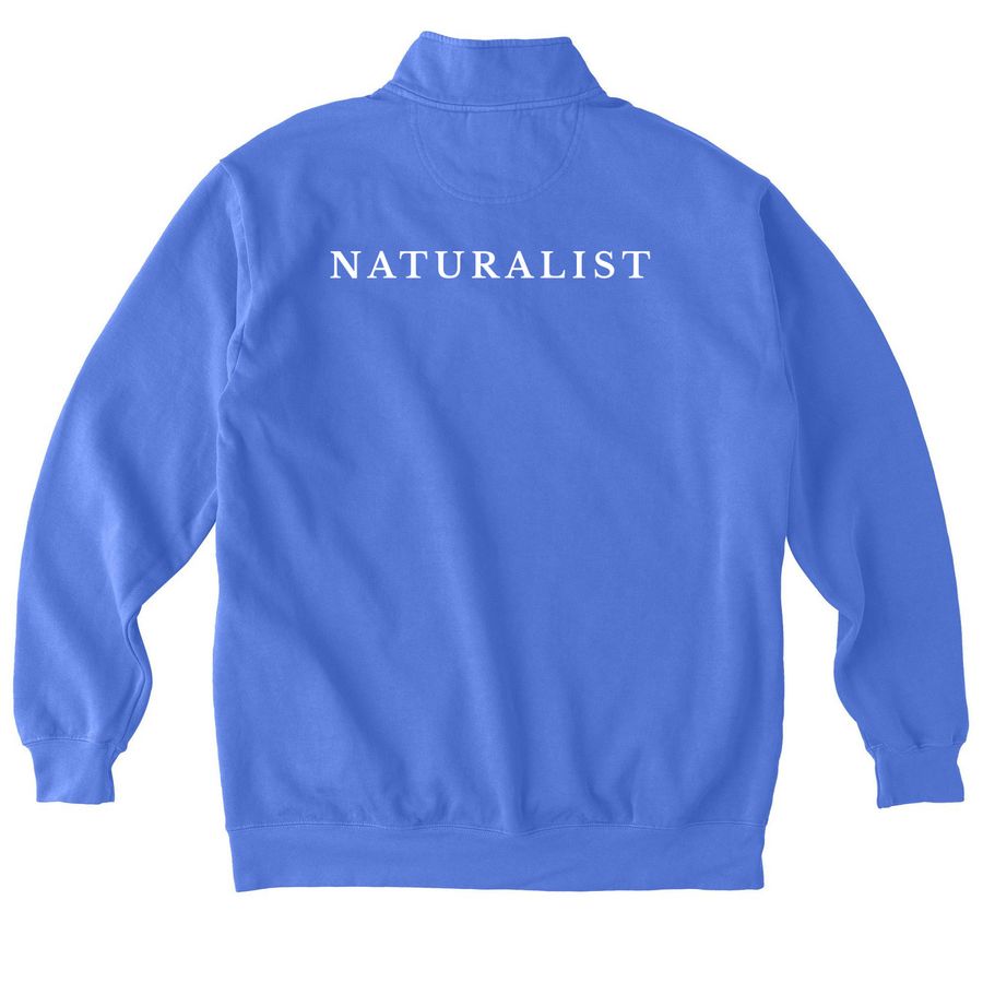 NATURALIST Classic Pocket & Back Text, a Flo Blue Comfort Colors Quarter Zip Pullover (back-view)