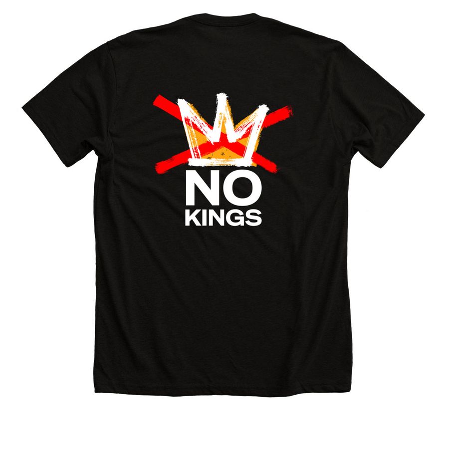 NO KINGS, a Solid Black Blend Premium Unisex Tee (back-view)