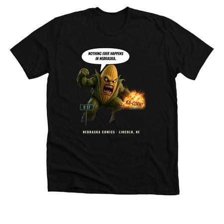 Nothing Ever Happens in Nebraska, a Solid Black Blend Premium Unisex Tee