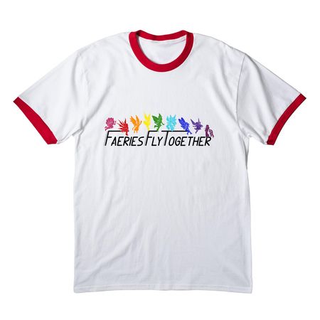 Faeries Fly Together, a White/ Red Cotton Ringer Tee