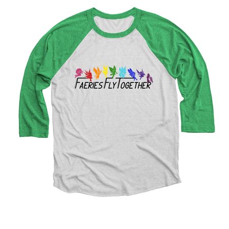 Faeries Fly Together, a Envy and Heather White 3/4 Sleeve Baseball Tee