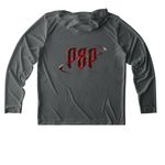 P2P: Origin Drop, a Dark Smoke Grey UV Performance Long Sleeve Hoodie (back-view)