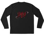 P2P: Origin Drop, a Black Unisex Performance Long Sleeve Tee (back-view)