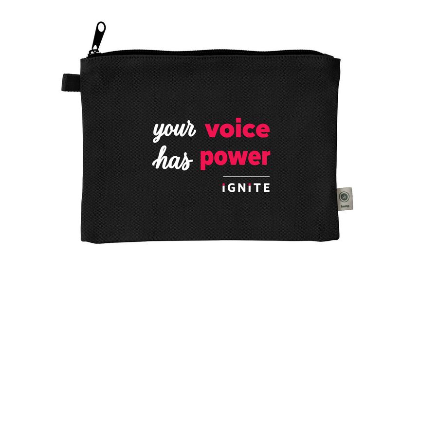 Your Voice Has Power, a Black 9"x7" Hemp Blend Pouch