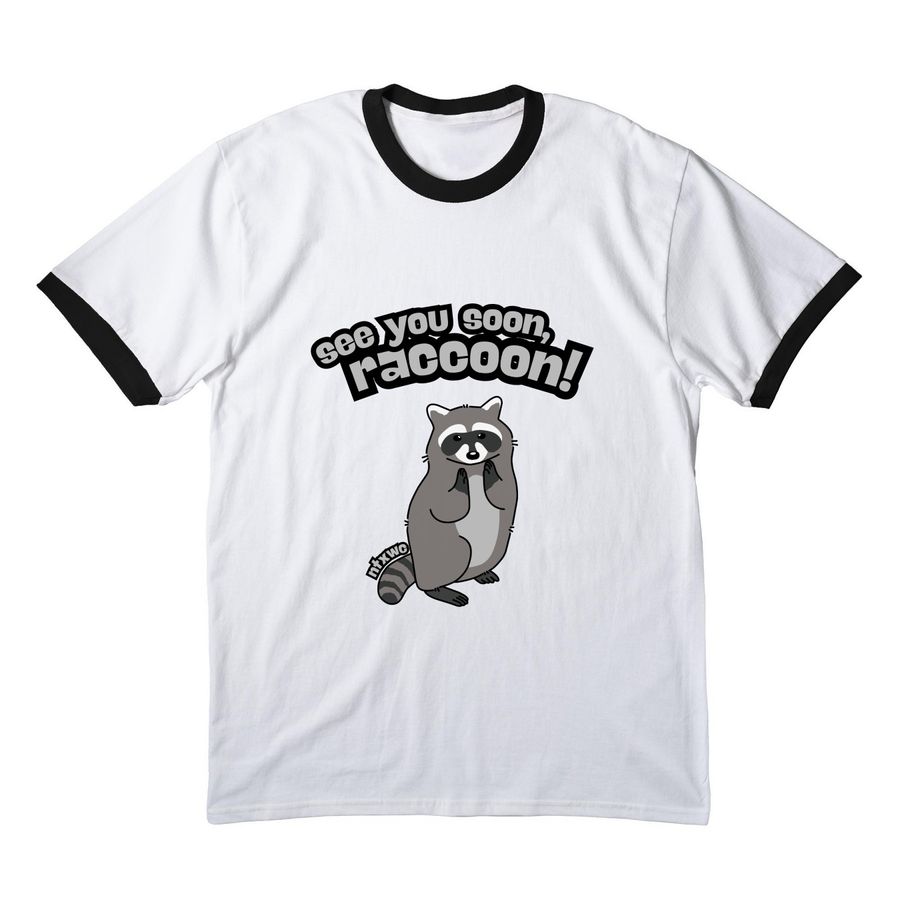 see you soon, raccoon, a White/ Jet Black Cotton Ringer Tee
