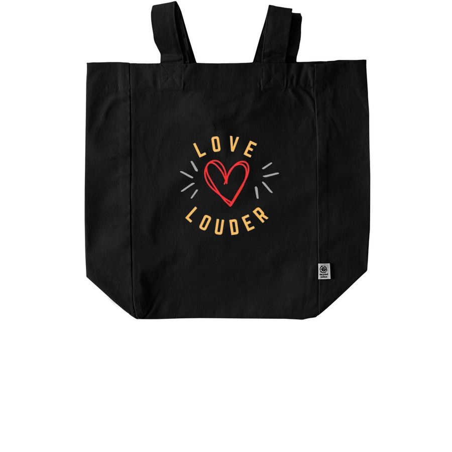 Love Louder Bags, a Black Recycled Cotton Tote Bag