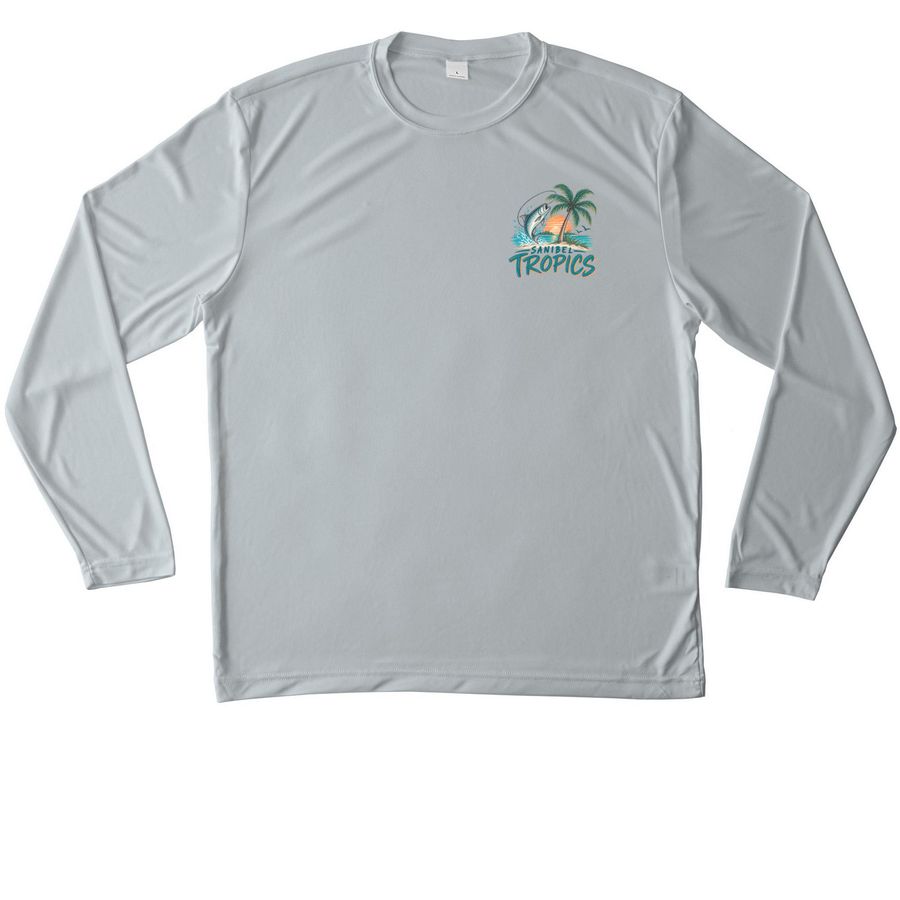 Tropics Go Fish, a Silver Unisex Performance Long Sleeve Tee