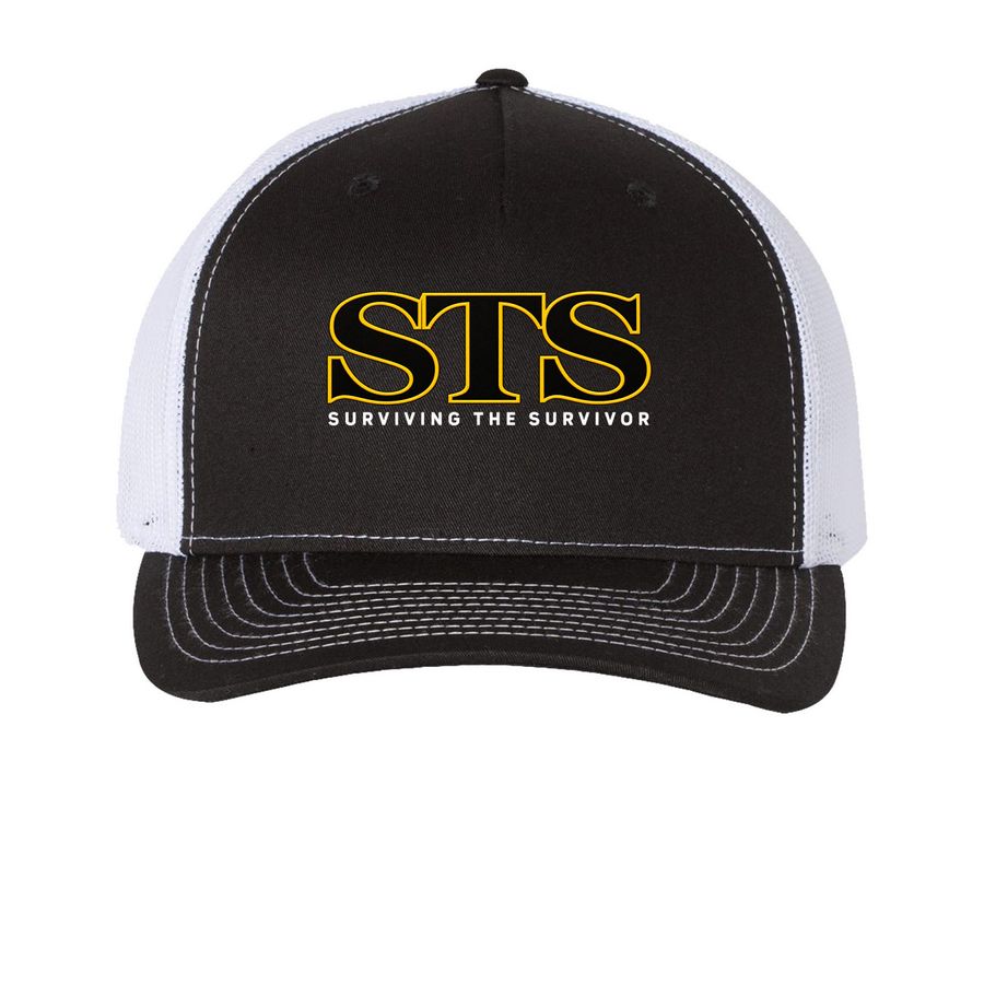 STS Trucker Hat, a Black/ White Printed Five-Panel Trucker Cap