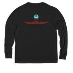 Red Dress Design by Dustin Newman, a Deep Black Allmade Eco Triblend Long Sleeve Tee (back-view)