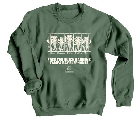Free the Busch Gardens Tampa Elephants, a Military Green Crewneck Sweatshirt