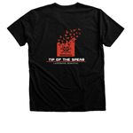 red logo basic shirts front and back&nbsp;, a Black Heather Premium V-Neck Tee (back-view)