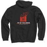 red logo basic shirts front and back&nbsp;, a Black Pullover Hoodie (back-view)