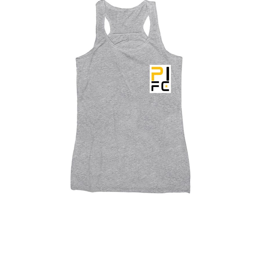 PIFC-Small White Box/Cotton, a Athletic Heather Women's Racerback