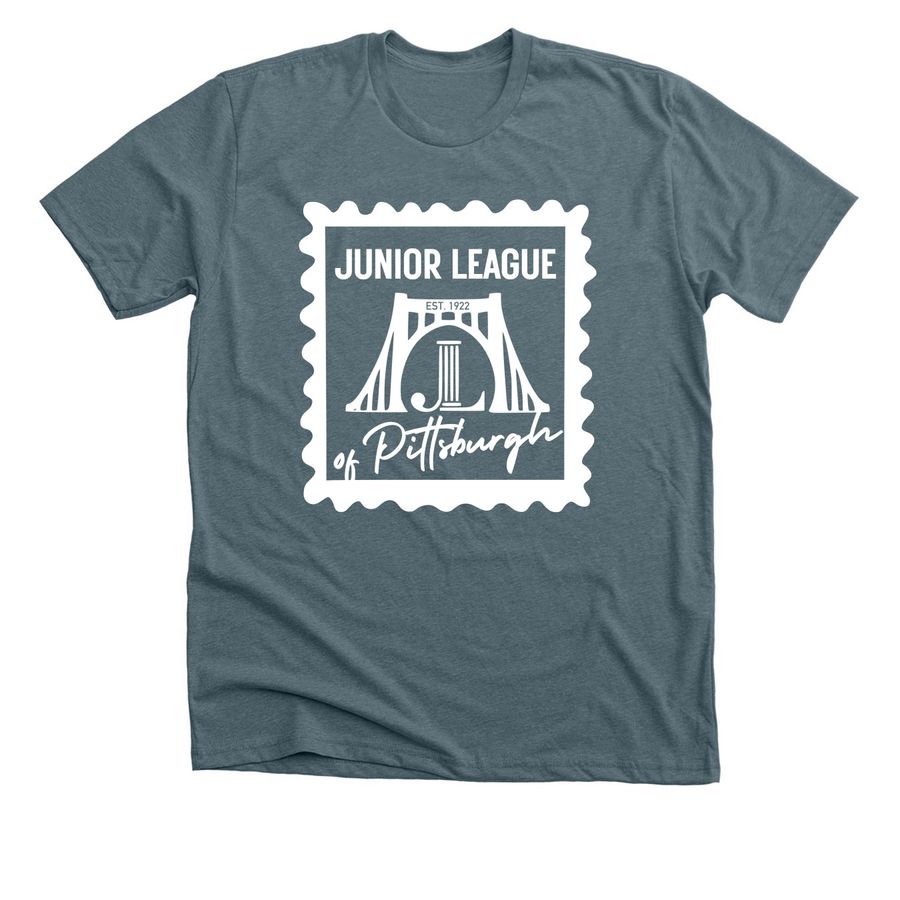 JLP Postage Stamp, a Heather Slate Premium Unisex Tee