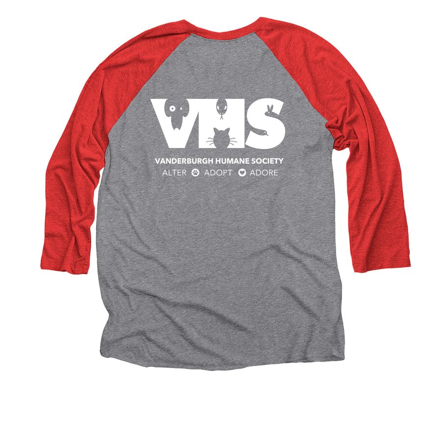 Wet Kisses&nbsp;, a Red and Premium Heather 3/4 Sleeve Baseball Tee (back-view)