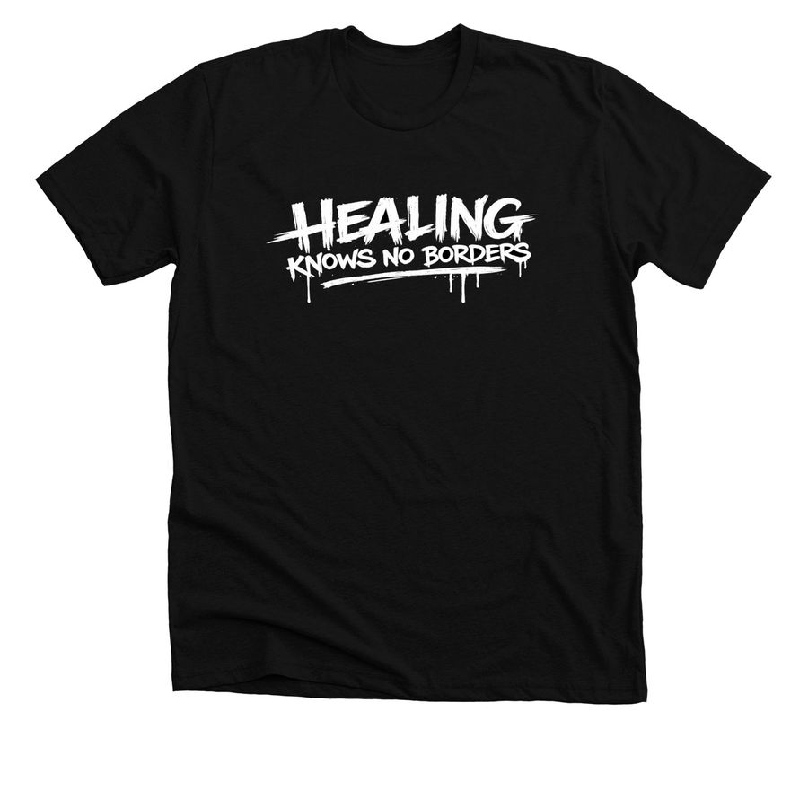 HEALING KNOWS NO BORDERS, a Solid Black Blend Premium Unisex Tee