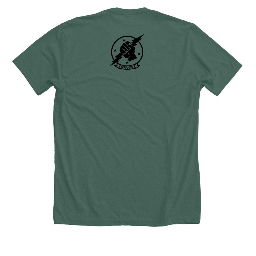 front design VFA 25, a Heather Forest Premium Unisex Tee (back-view)