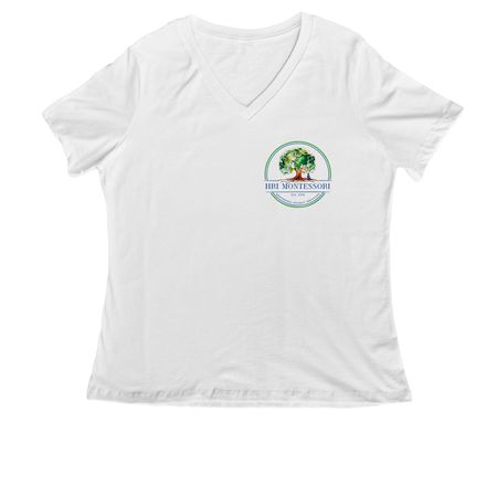 Tree Logo- Adult White with Color Print, a White Women's Relaxed V-Neck Tee