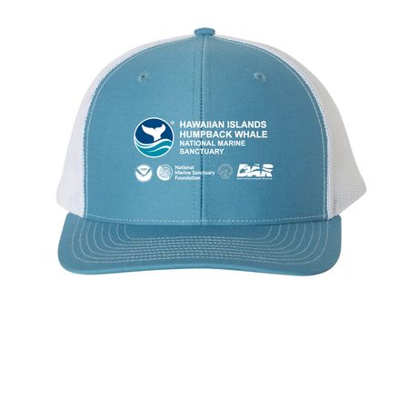 HIHWNMS Logo Hats, a Columbia Blue/ White Printed Snapback Trucker Cap